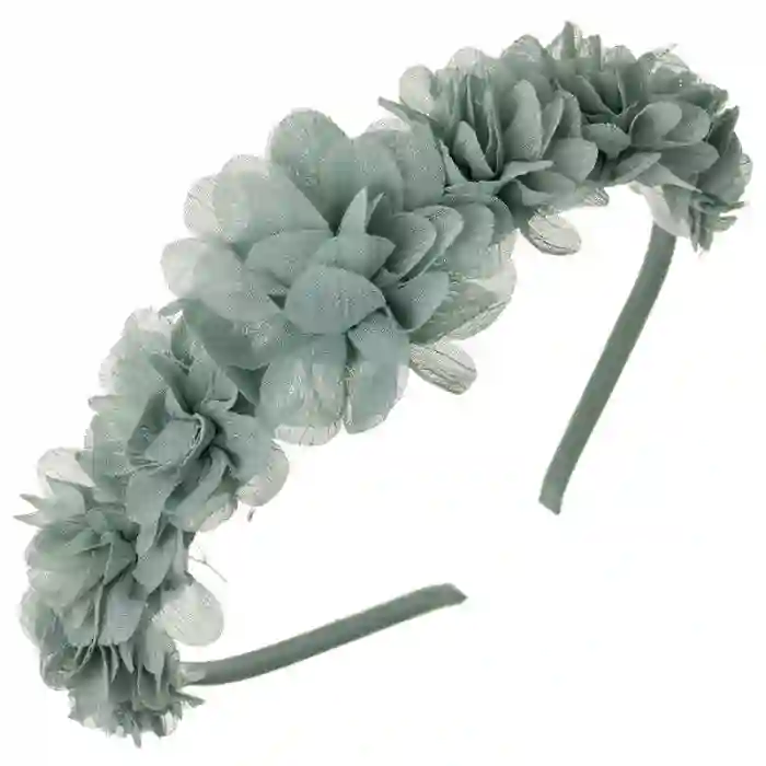 Diadema flor gasa verde