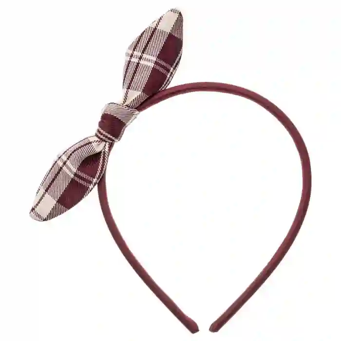 Burgundy tartan bow headband
