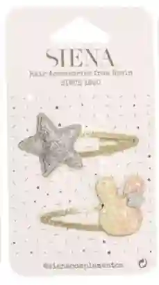 Pack of 2 yellow glitter star and bunny clips
