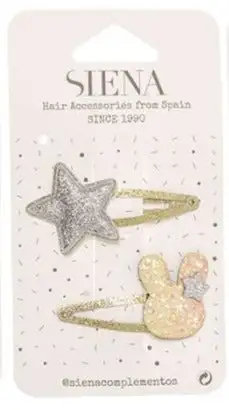 Pack of 2 yellow glitter star and bunny clips