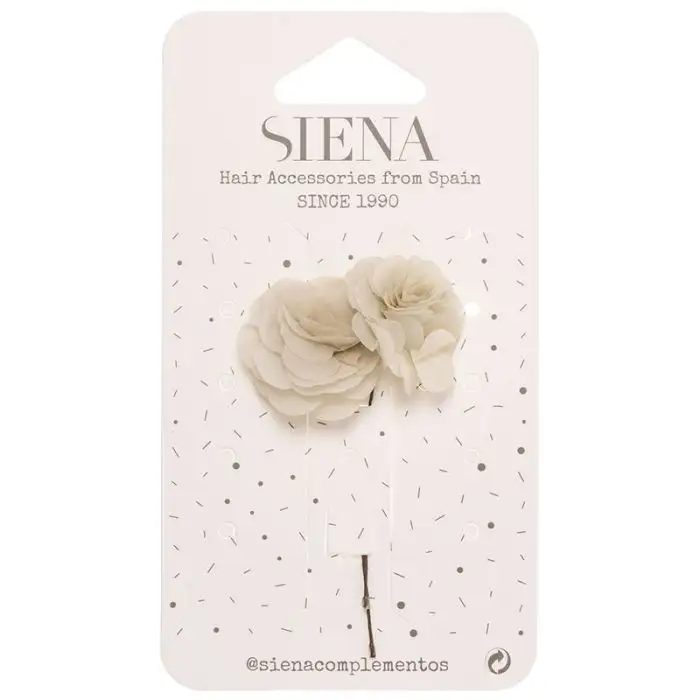 Pack 2 Flores Gasa Con Pincho beige