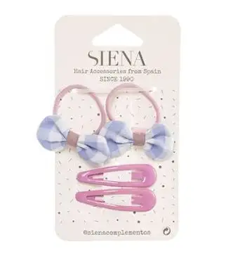 Pack 2 lacitos vichy con 2 Clips Rosas y Azul