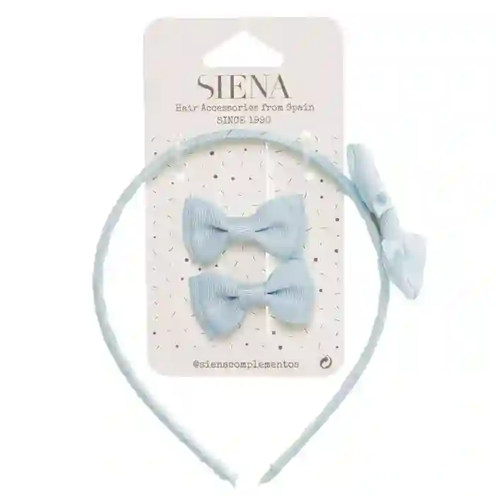 Pack 2 lazos minis + diadema azul pastel