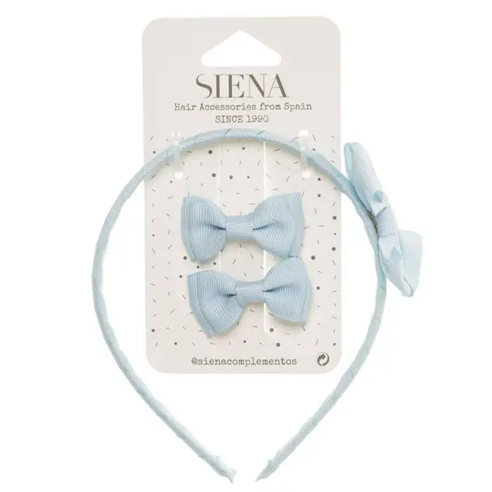 Pack 2 lazos minis + diadema azul pastel