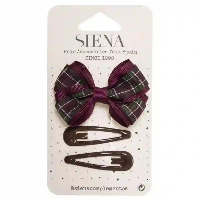 Pack of tartan bow and burgundy clips