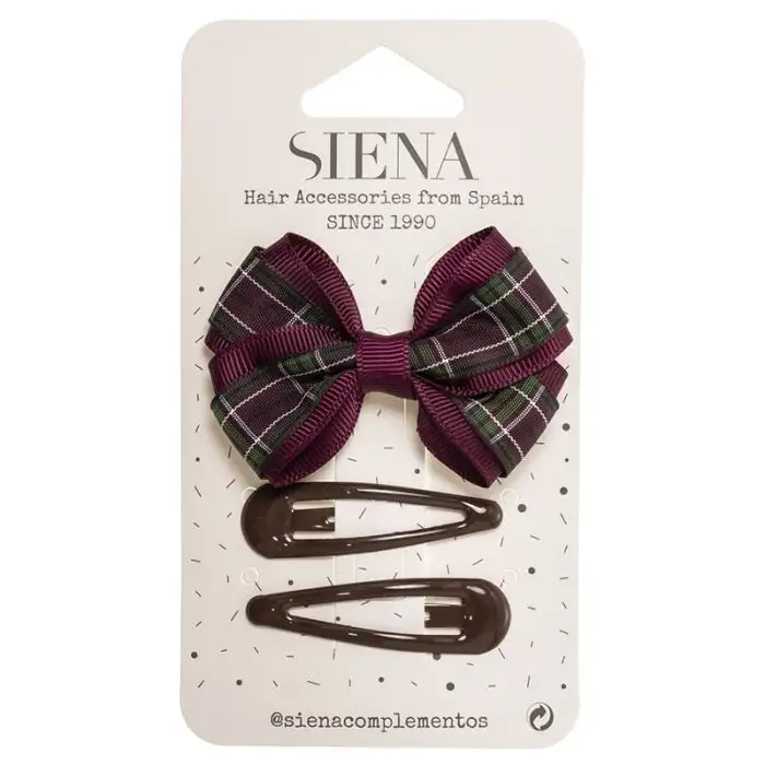 Pack of tartan bow and burgundy clips