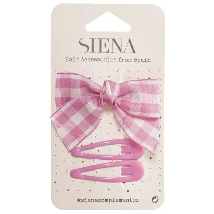 Pack lacito vichy + 2 clips rosa