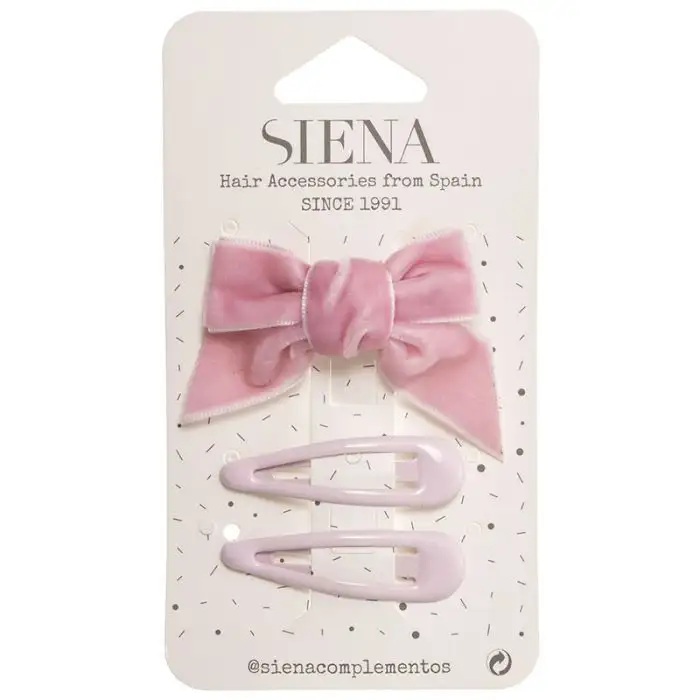 Pack of velvet bow and 2 Light Pink clips