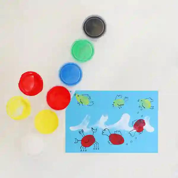 Pintura para dedos en frasco, 6 colores.
