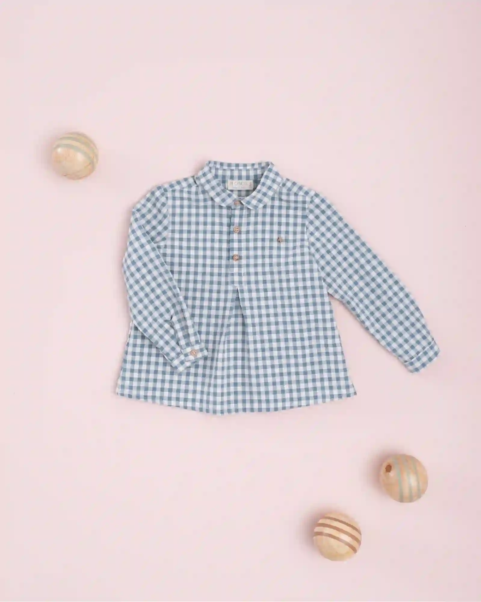 Polera vichy azul plomo