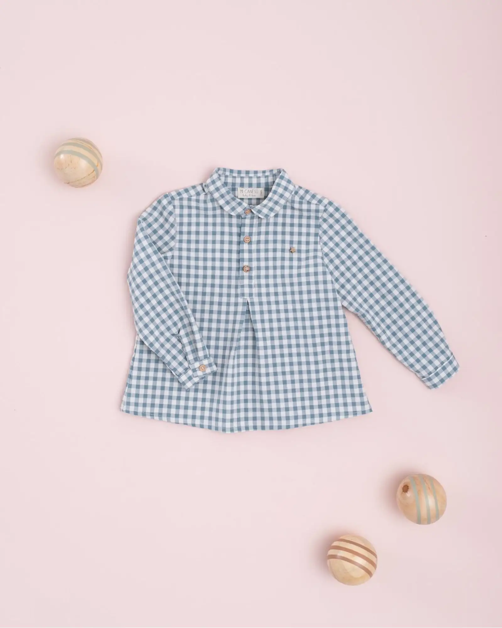 Polera vichy azul plomo