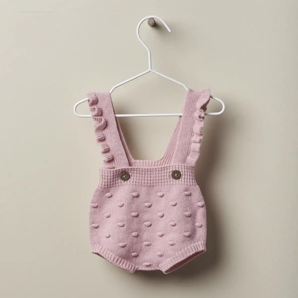 Pink knitted frog with ruffles