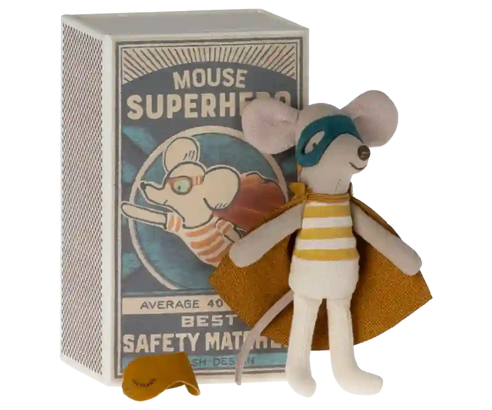 Superhero mouse in matchbox