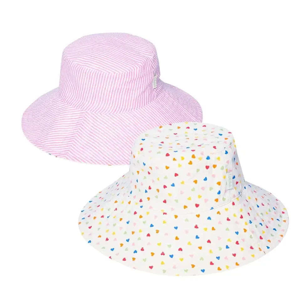 Reversible Sun Hat with Rainbow Hearts