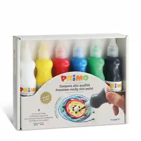 High quality tempera in a bottle with measuring spout, 6 colors.