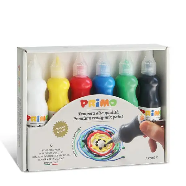 High quality tempera in a bottle with measuring spout, 6 colors.