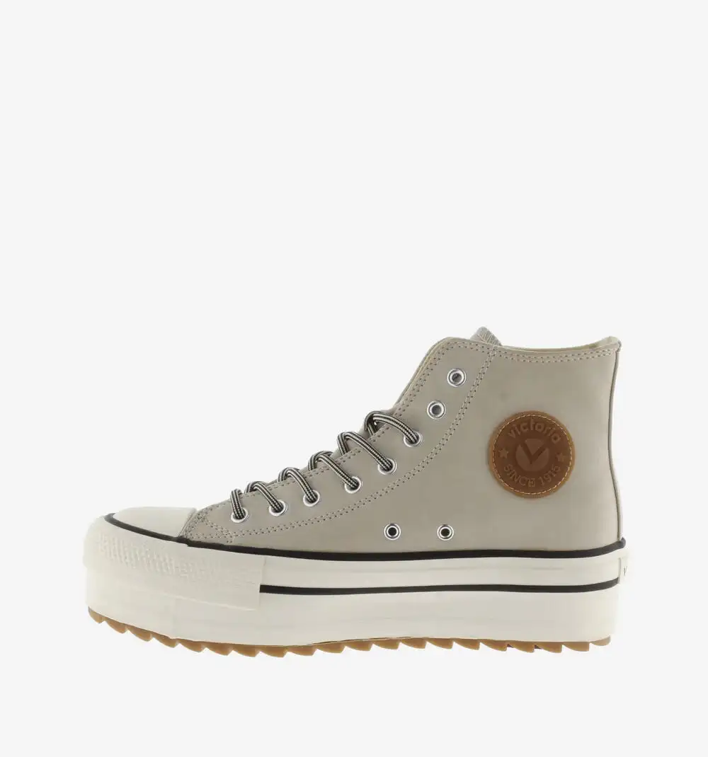 Beige double leather effect sneakers - Image 2