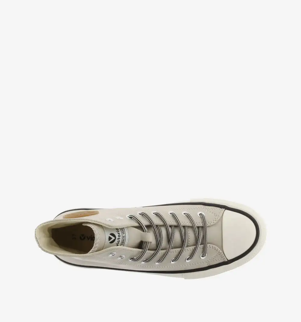 Beige double leather effect sneakers - Image 4