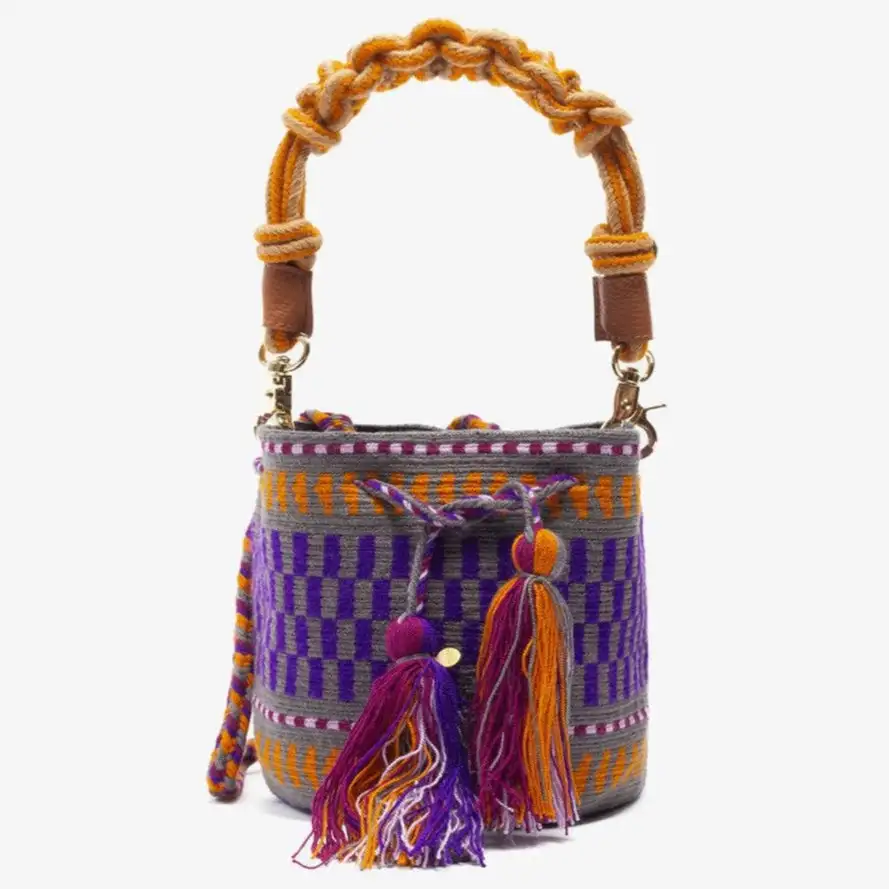 Bolso Wayuu Pequeño Hecho a Mano Anchoa Gris Oscuro - Imagen 2