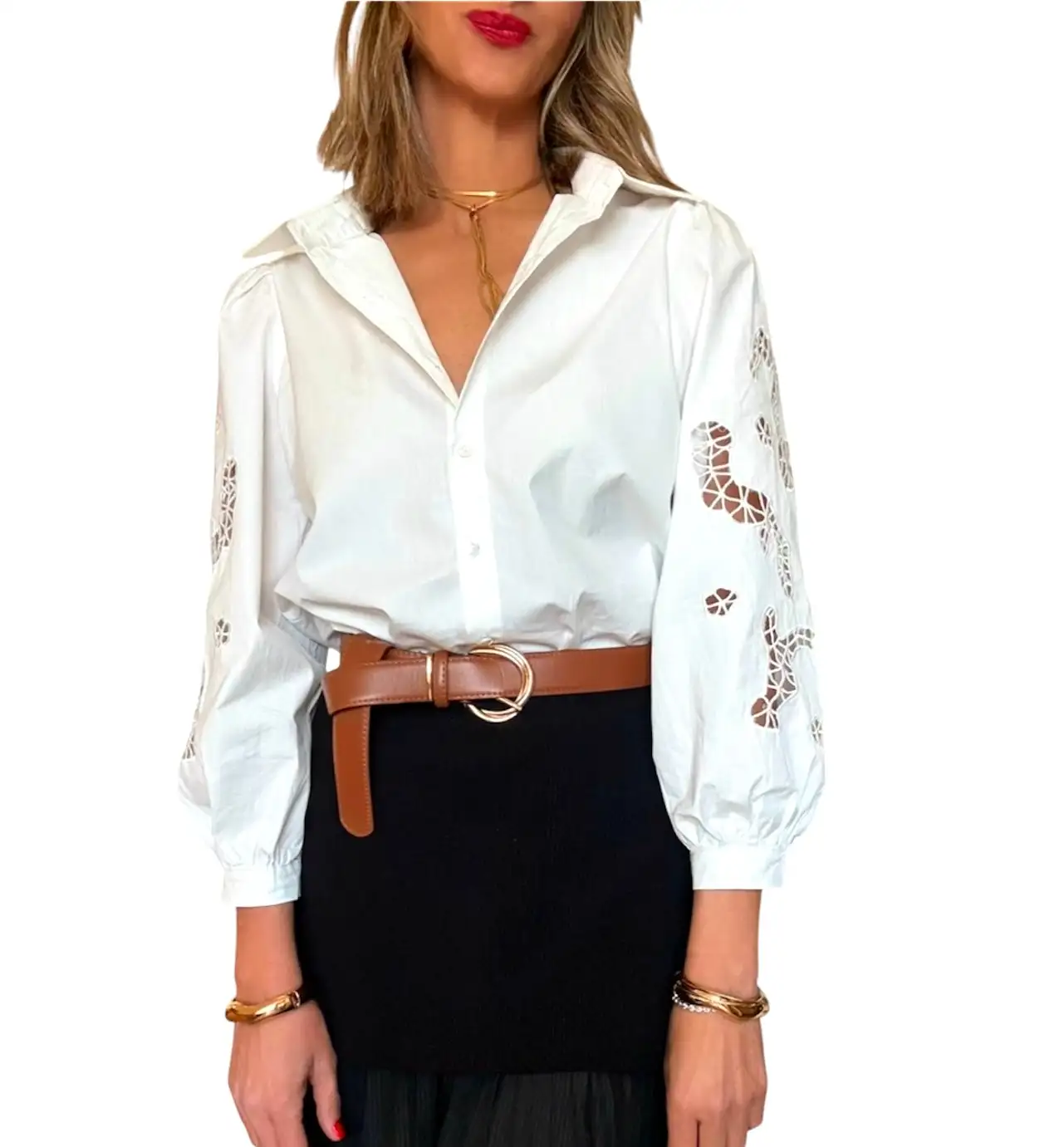 Camisa blanca detalle mangas - Imagen 2