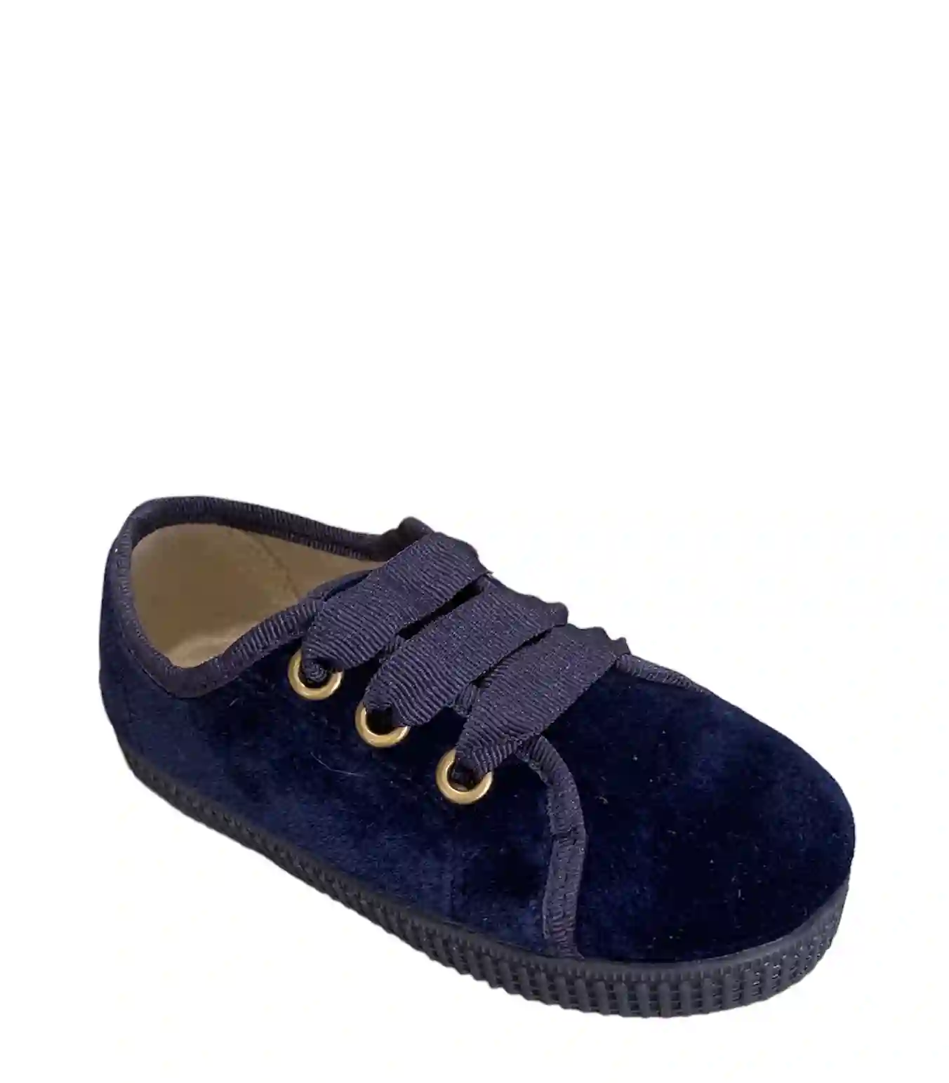 Zapatilla de Terciopelo azul marino con cordones. Tallas 20 a 32.