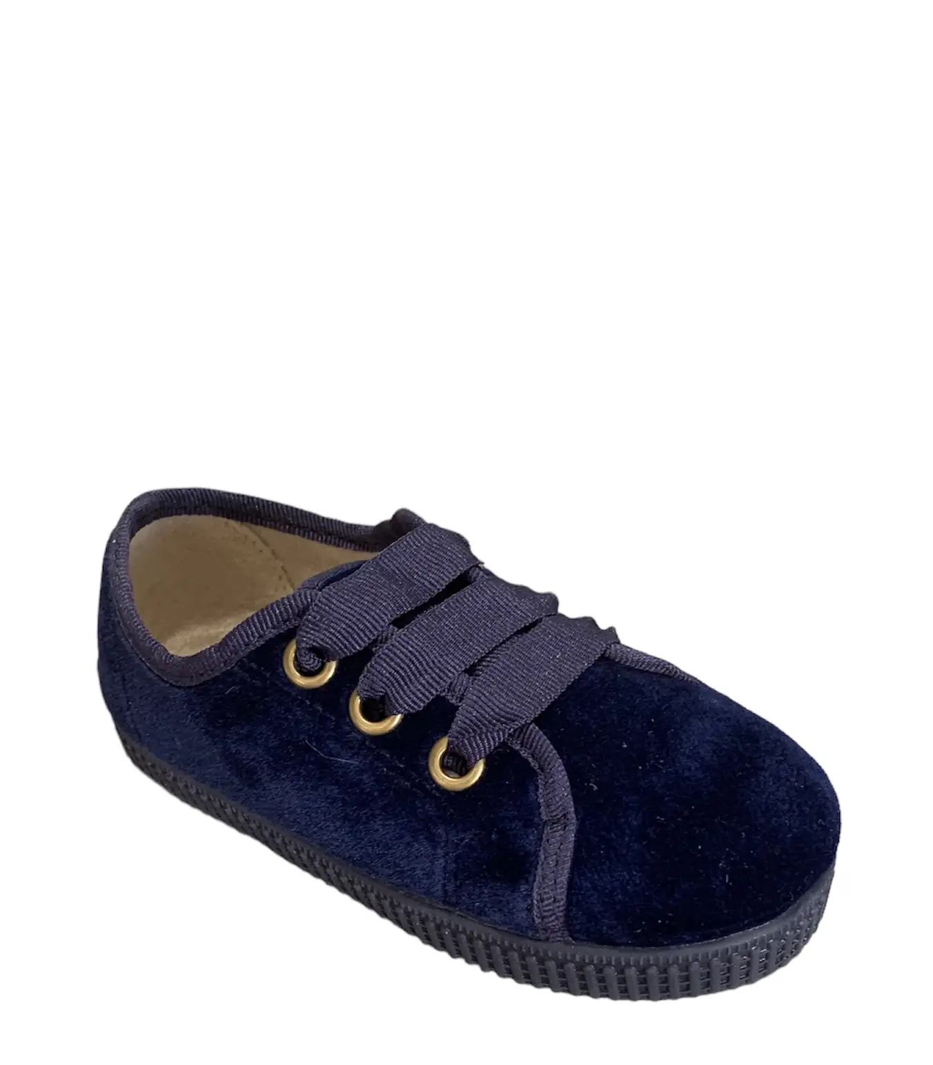 Zapatilla de Terciopelo azul marino con cordones. Tallas 20 a 32.