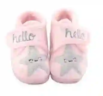 Zapatilla casa en rosa con estrella gris. Tallas 20 al 28