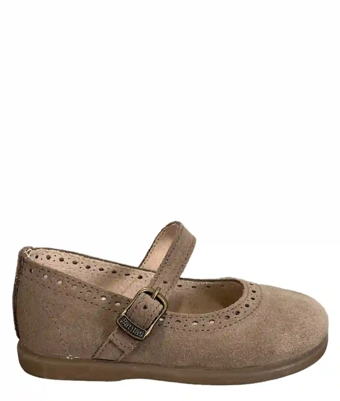 Mercedita con picado y hebilla en serraje taupe 22-34