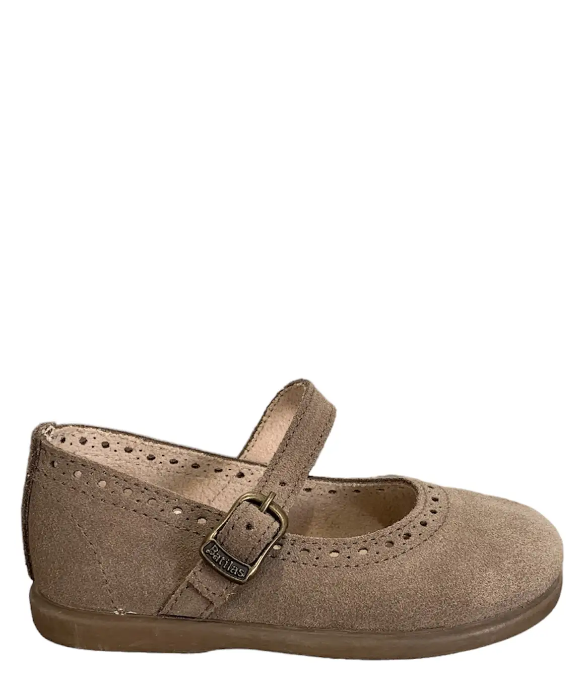 Mercedita con picado y hebilla en serraje taupe 22-34