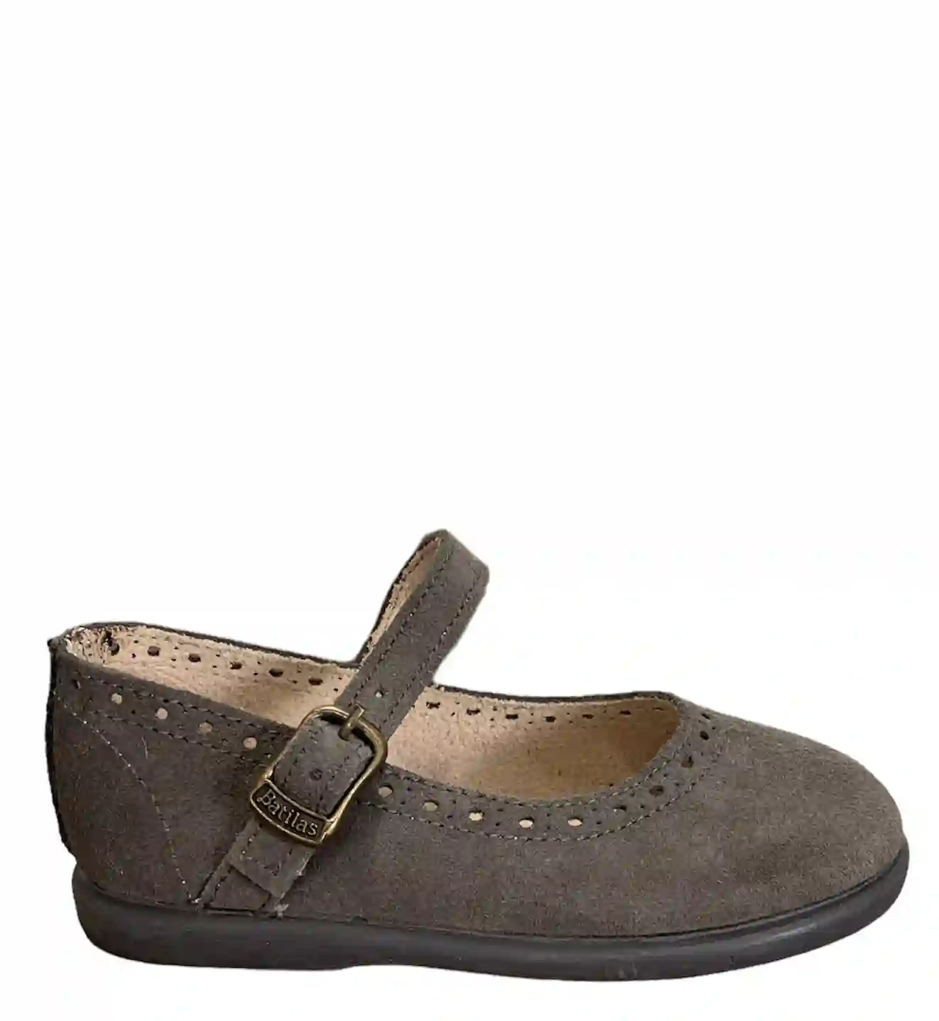 Mercedita con picado y hebilla en serraje gris 22-34