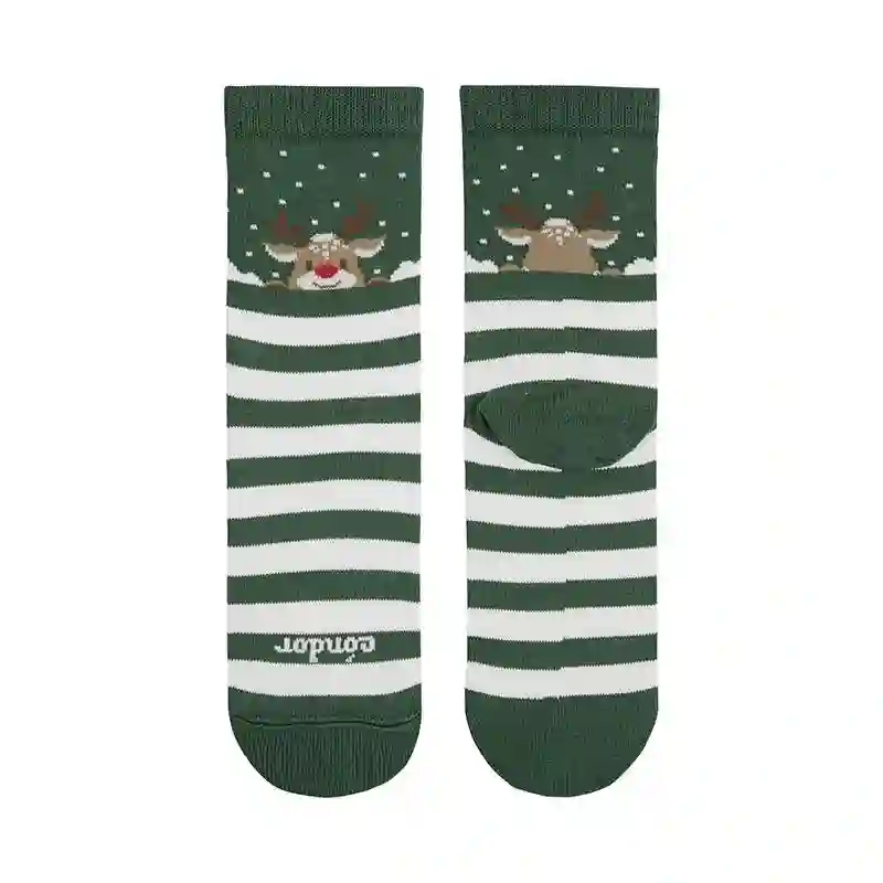 Calcetines navideños reno verde botella. Tallas 0 a 6.