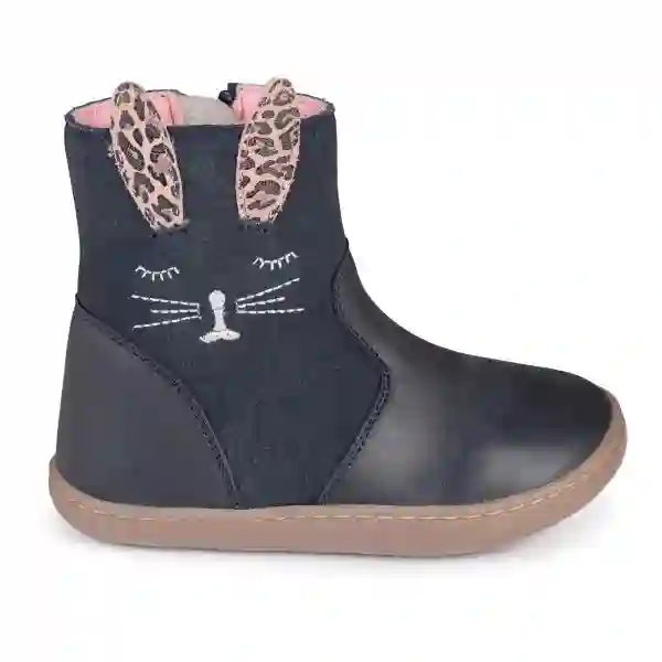 Bota de piel y serraje azul marino con cremallera. Tallas 24 a 33.