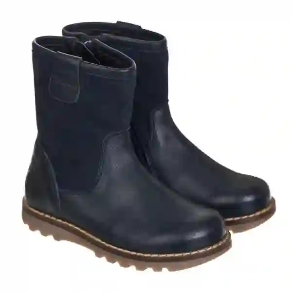 Bota de piel y serraje azul marino. Tallas 24 a 31.