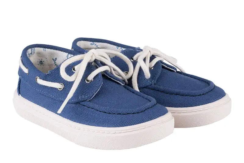 Náutico con cordones en Lona Azul Marino y suela Crudo. Tallas 25 a 34.