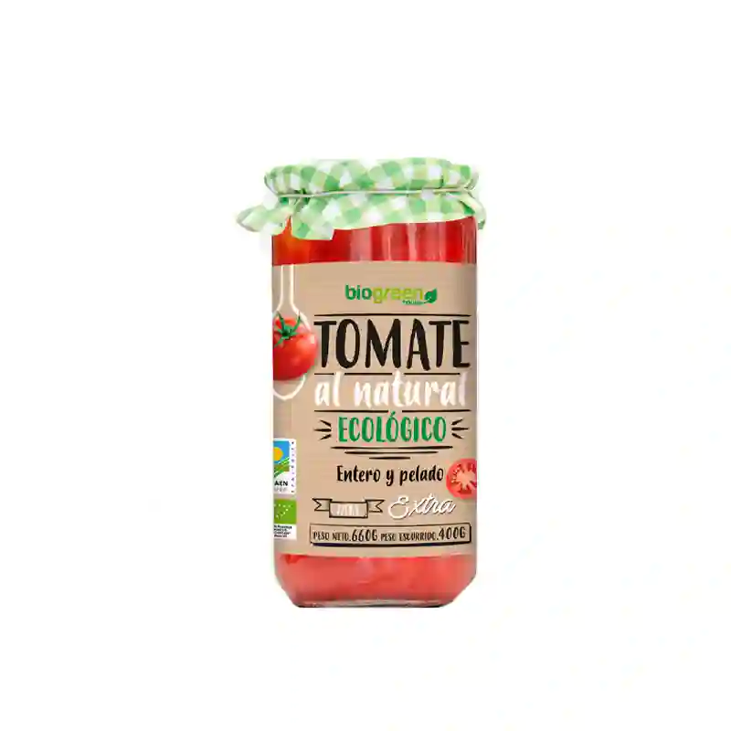 Tomate Natural Entero Pelado Biogreen 720 ml.