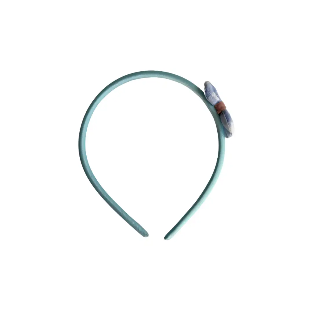 Diadema con lazo mini vichy azul