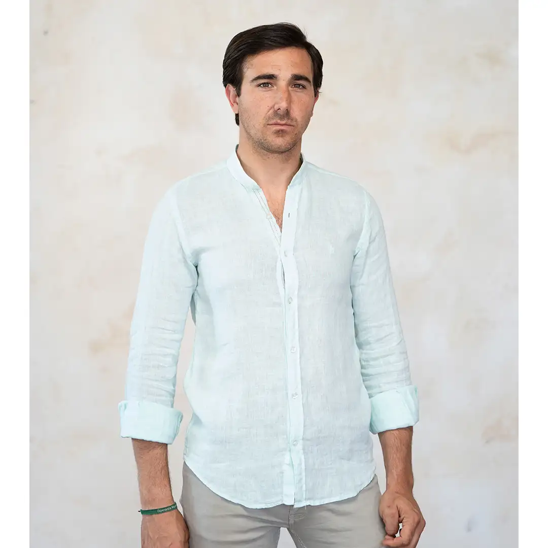 Clear green linen shirt "Sultana" Logo embroidered in light brown. - Image 4