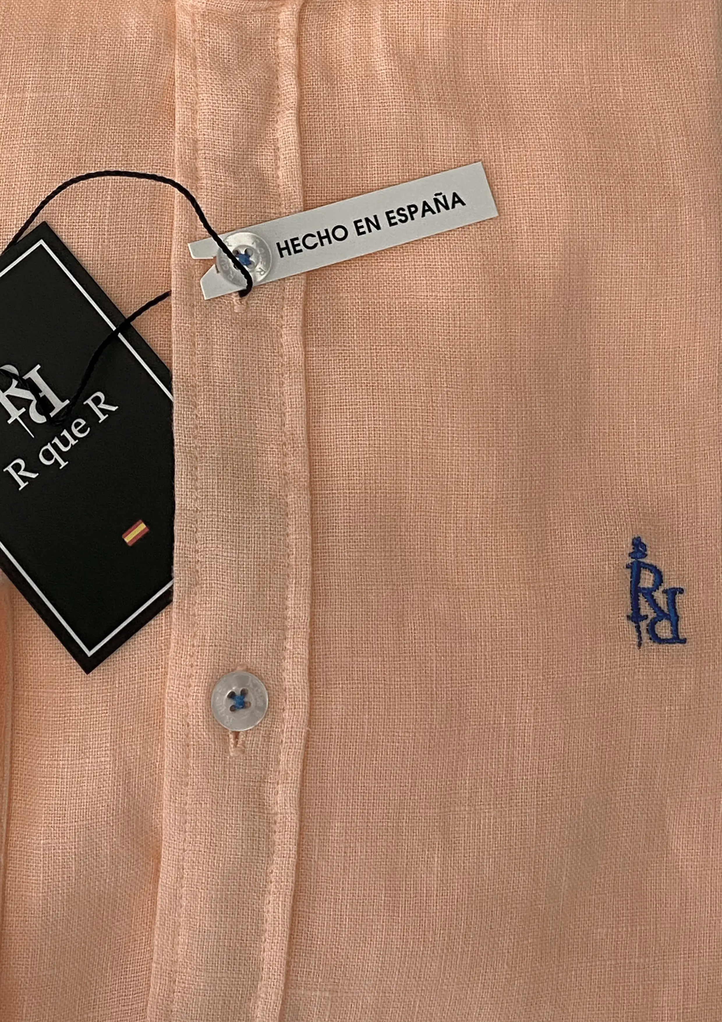 Camisa de lino naranja claro " Galana" logo bordado en color azulón. - Imagen 7