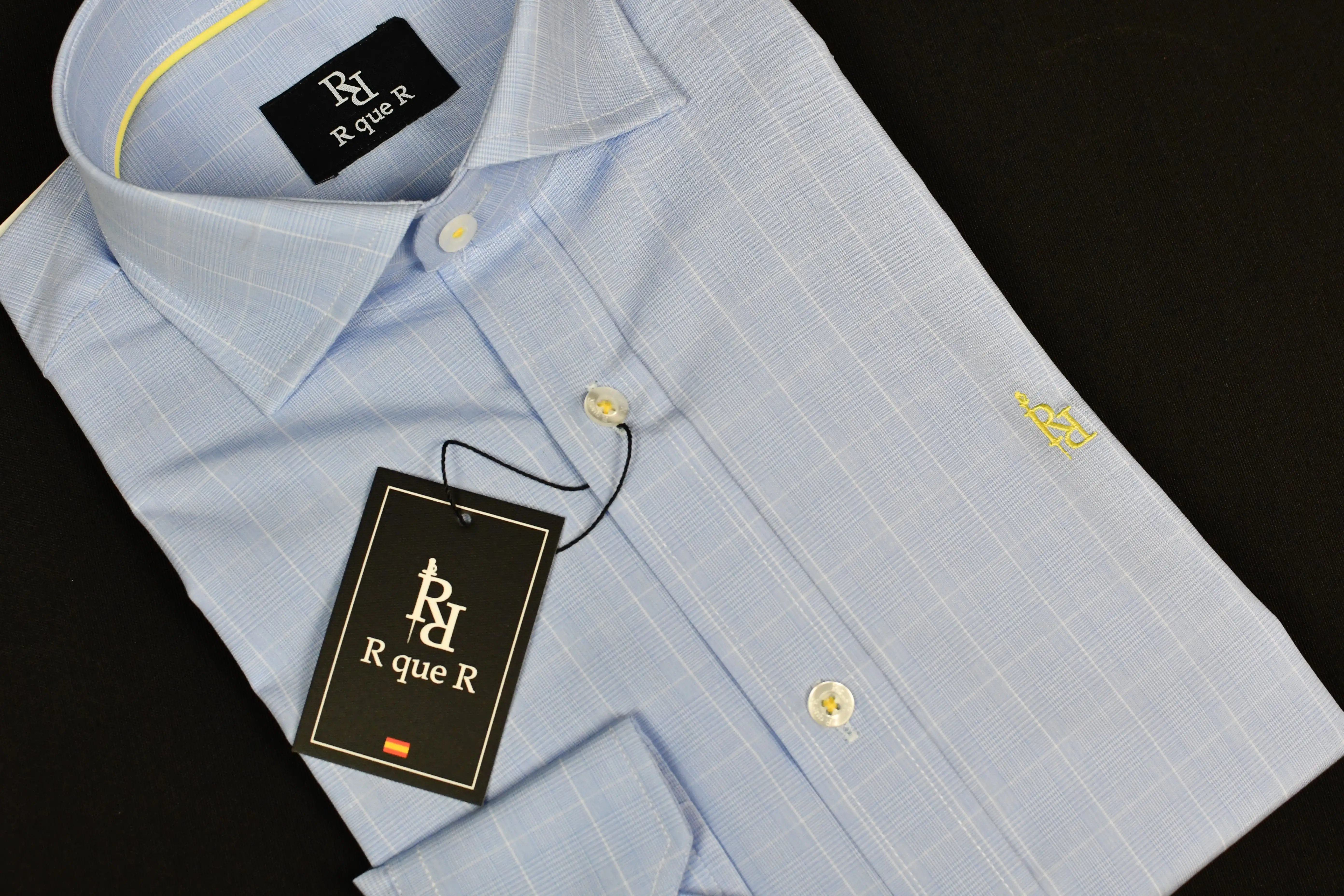 Camisas cuadros azul  logo bordado en amarillo Duquesa - Imagen 4