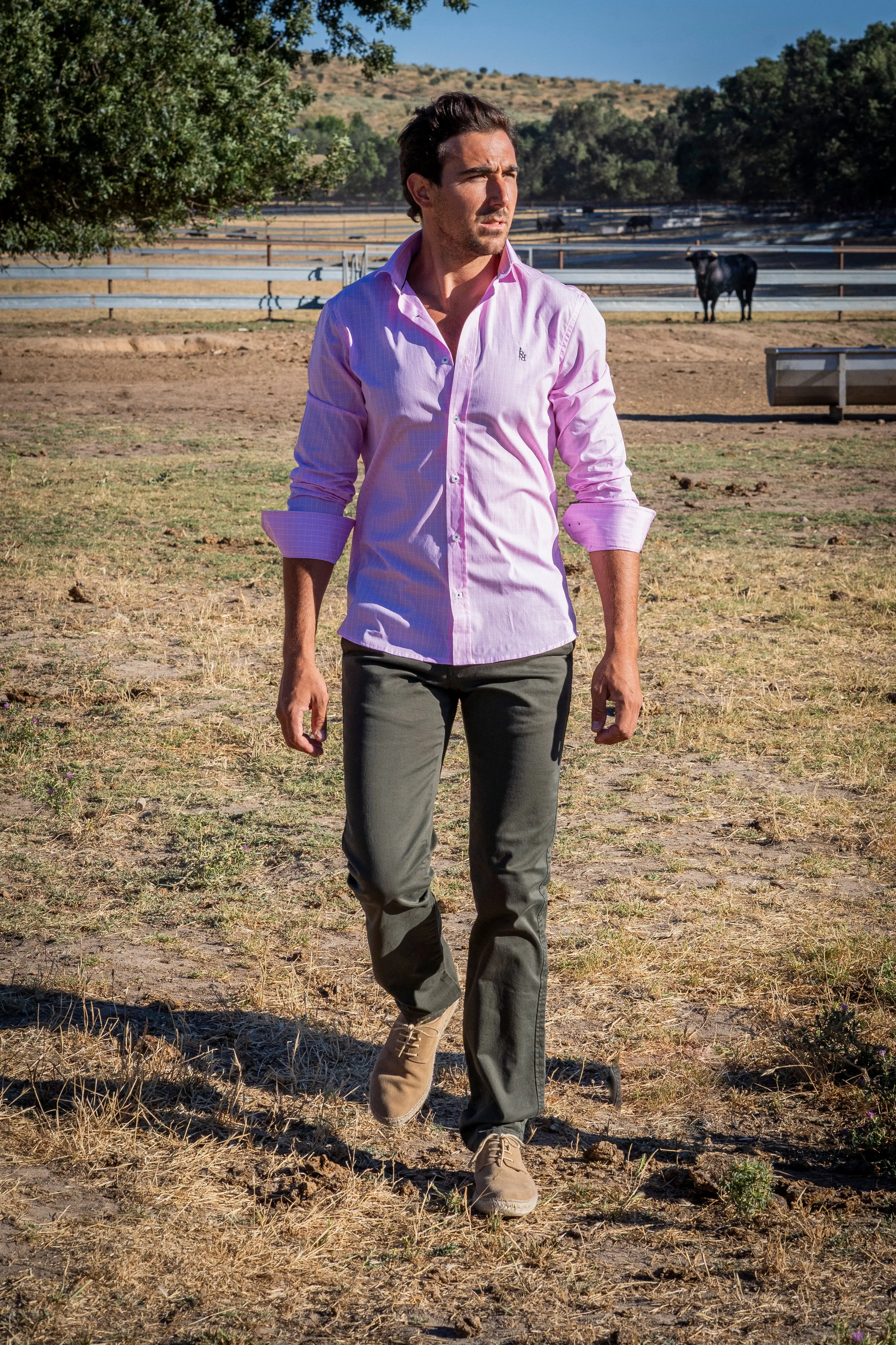 Camisa cuadros rosa logo bordado en verde Avispada - Imagen 2