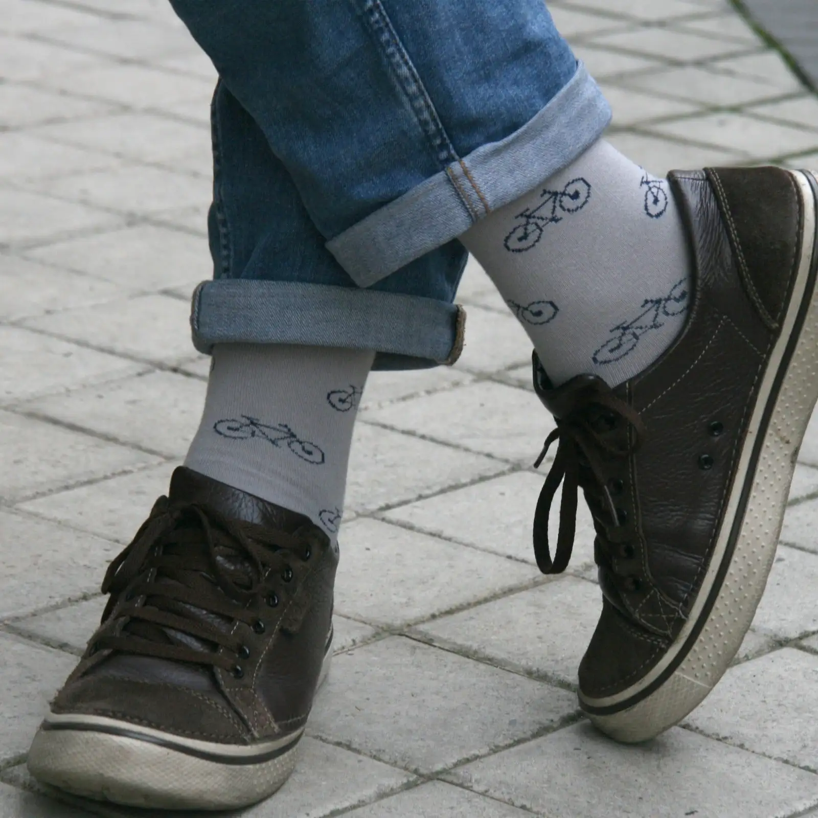 Fun socks with gray bicycle drawing - Image 2