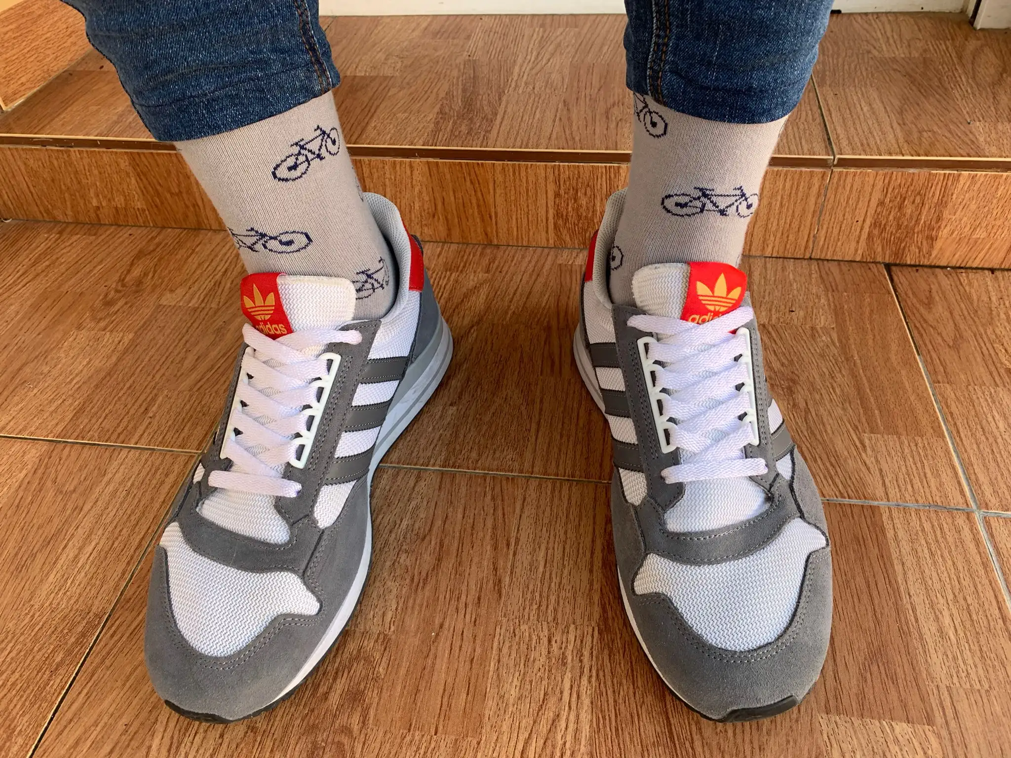 Fun socks with gray bicycle drawing - Image 3