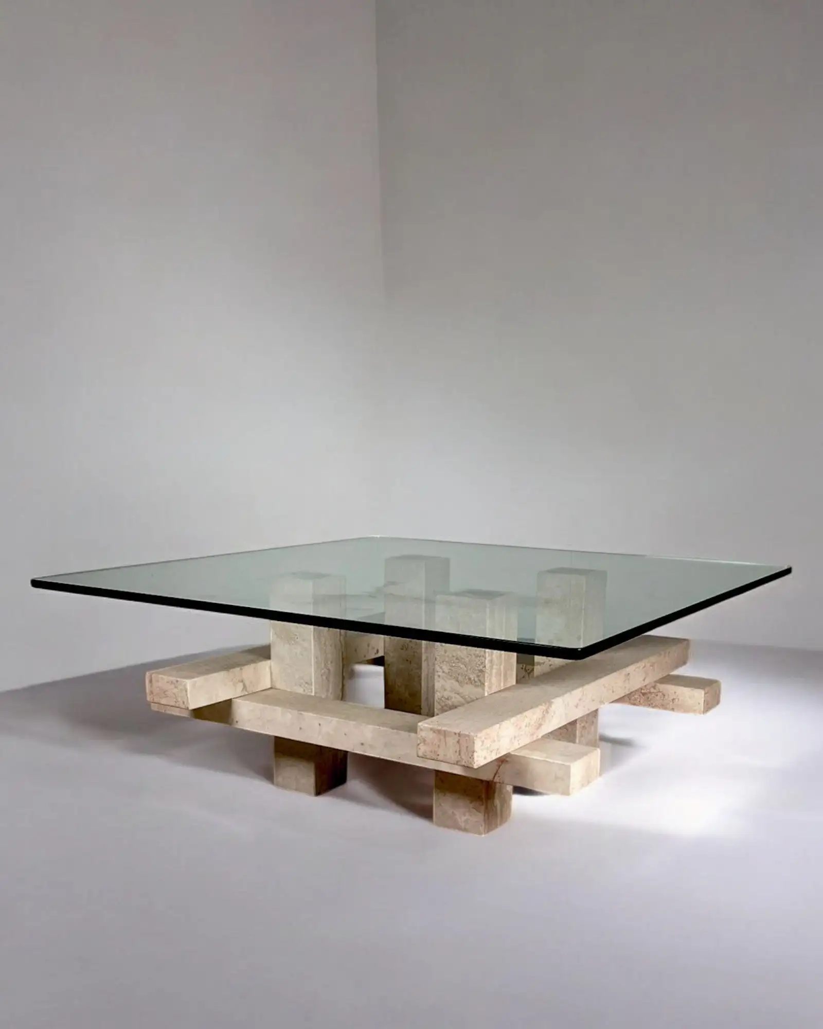 Mesa de marmol travertino y cristal - Imagen 2