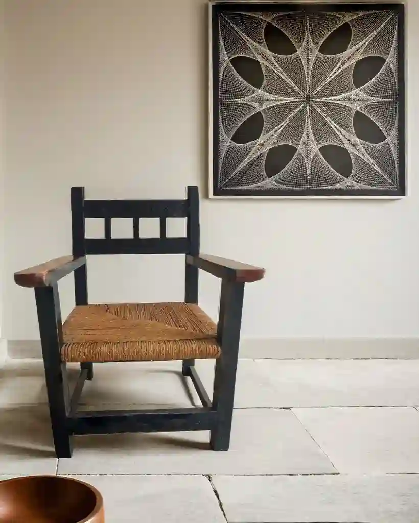 Sillón antiguo madera y cuerda
