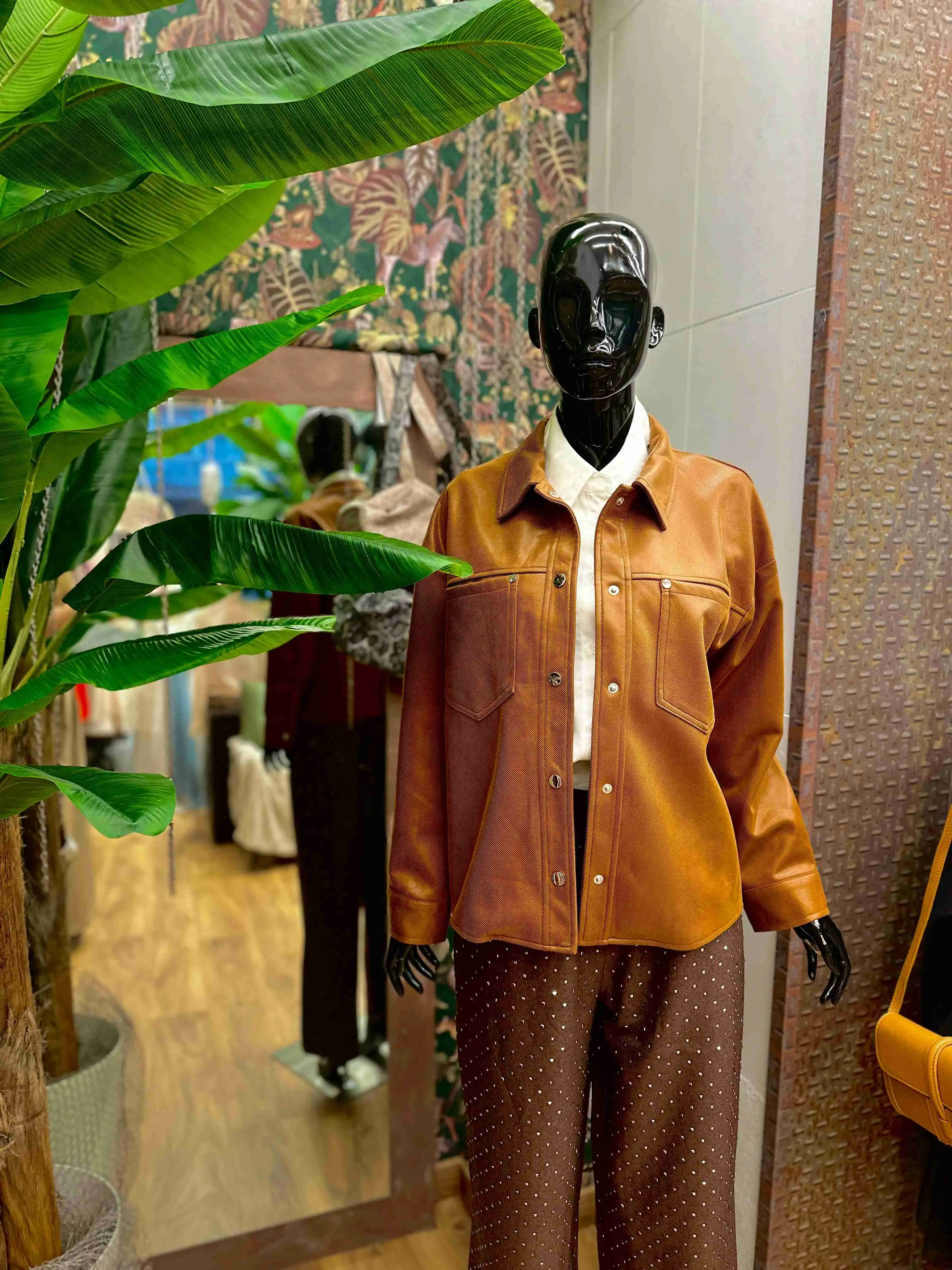 On camel leather effect shirt - Image 2