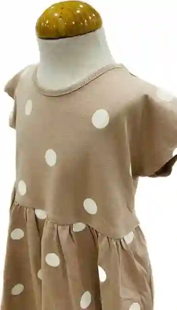 Vestido de Algodón Camel Con Topitos Blancos