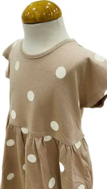 Vestido de Algodón Camel Con Topitos Blancos