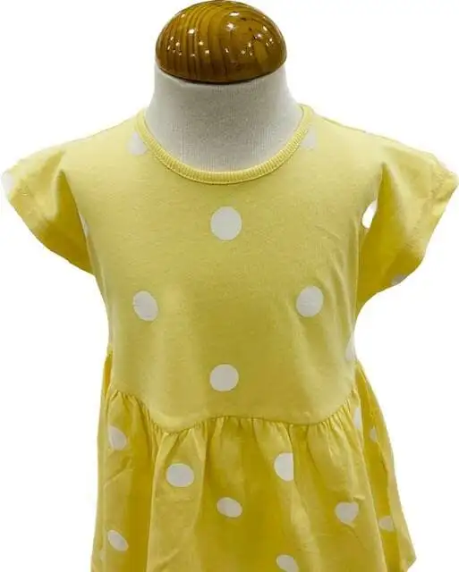 Vestido Algodón Amarillo Topos