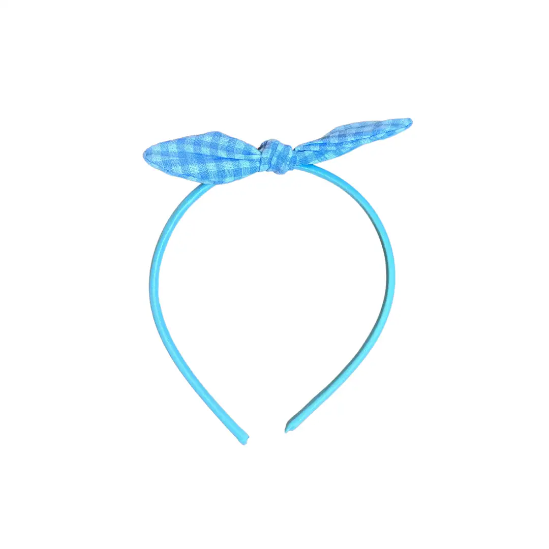 Diadema con lazo vichy azul