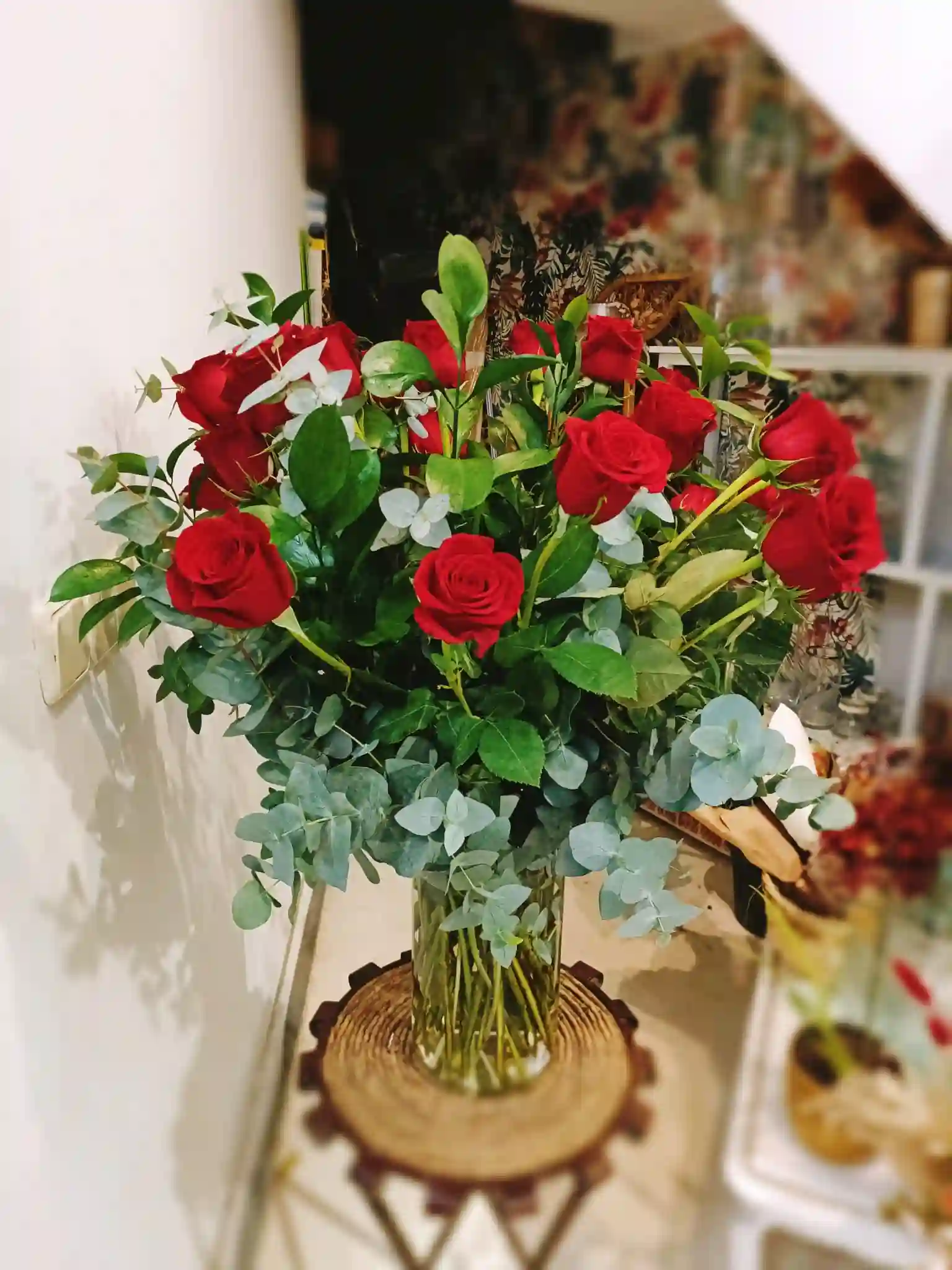 Cristal con Rosas Rojas